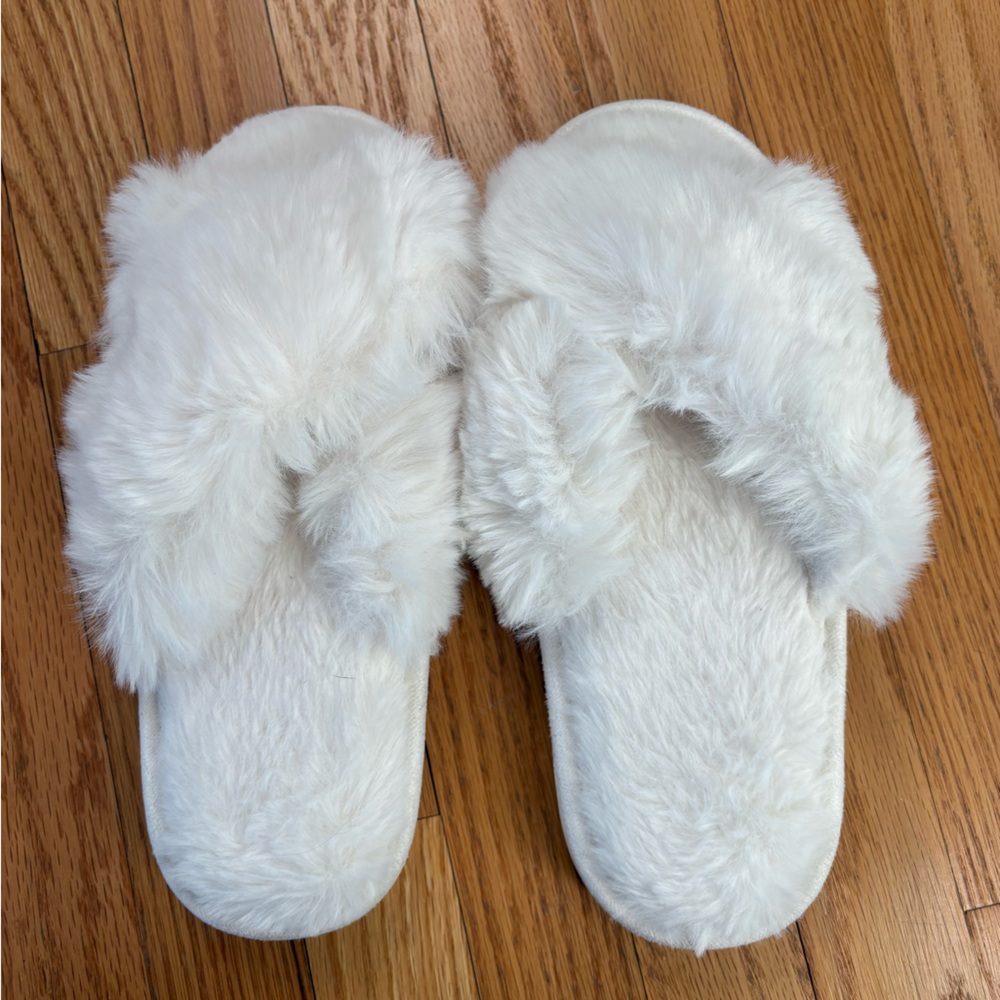 Fluffy White Slippers